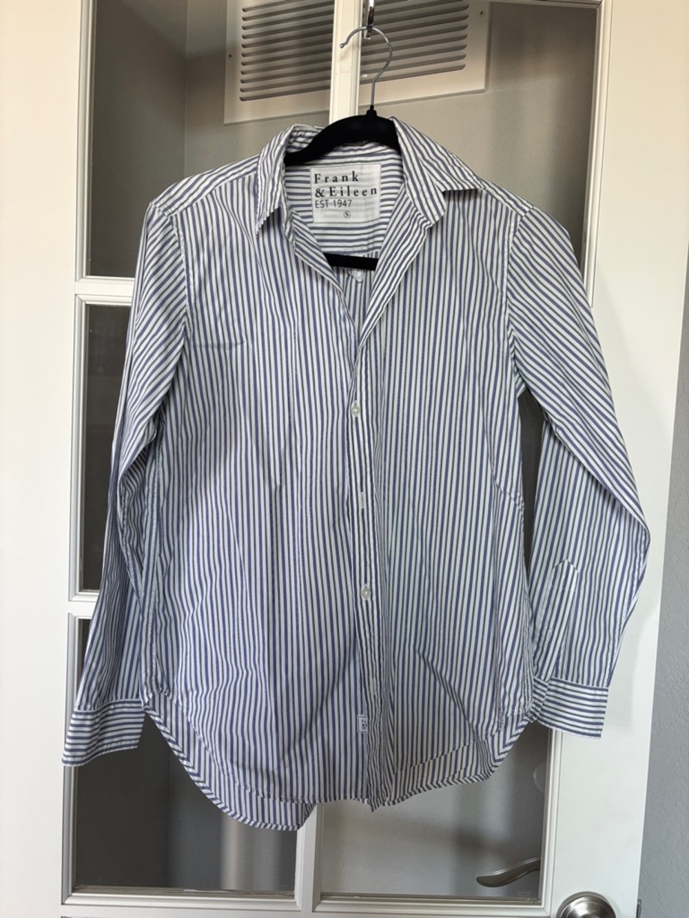 Frank & Eileen Blue and White Striped Cotton Button-Down Shirt